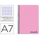 CUADERNO ESPIRAL LIDERPAPEL A7 MICRO WONDER TAPA PLASTICO 100H 90 GR CUADRO 5MM 4 BANDAS COLOR ROSA