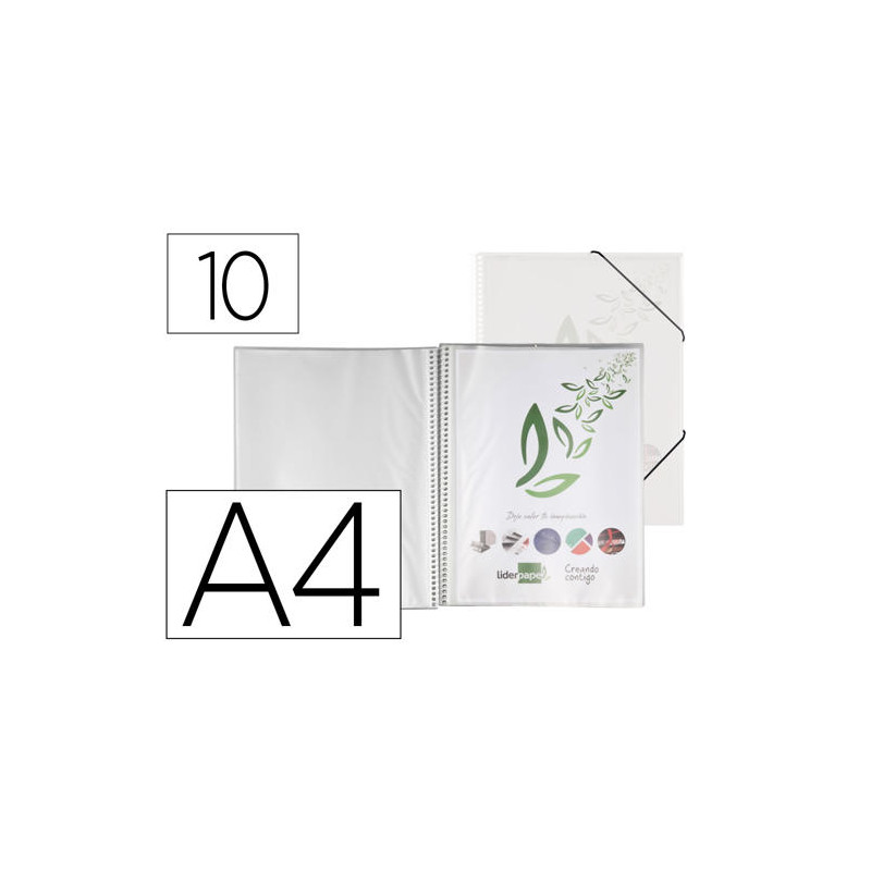 CARPETA LIDERPAPEL ESCAPARATE CON ESPIRAL 10 FUNDAS POLIPROPILENO DIN A4 TRANSPARENTE