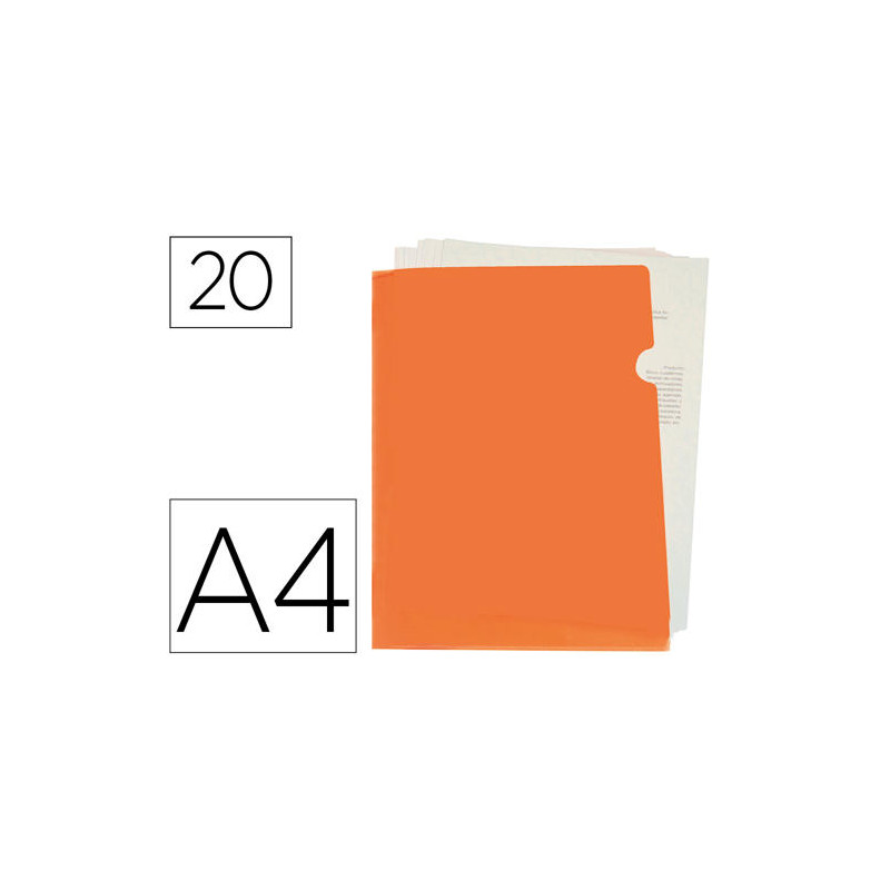 CARPETA LIDERPAPEL DOSSIER UÑERO POLIPROPILENO DIN A4 NARANJA FLUOR OPACO 20 HOJAS