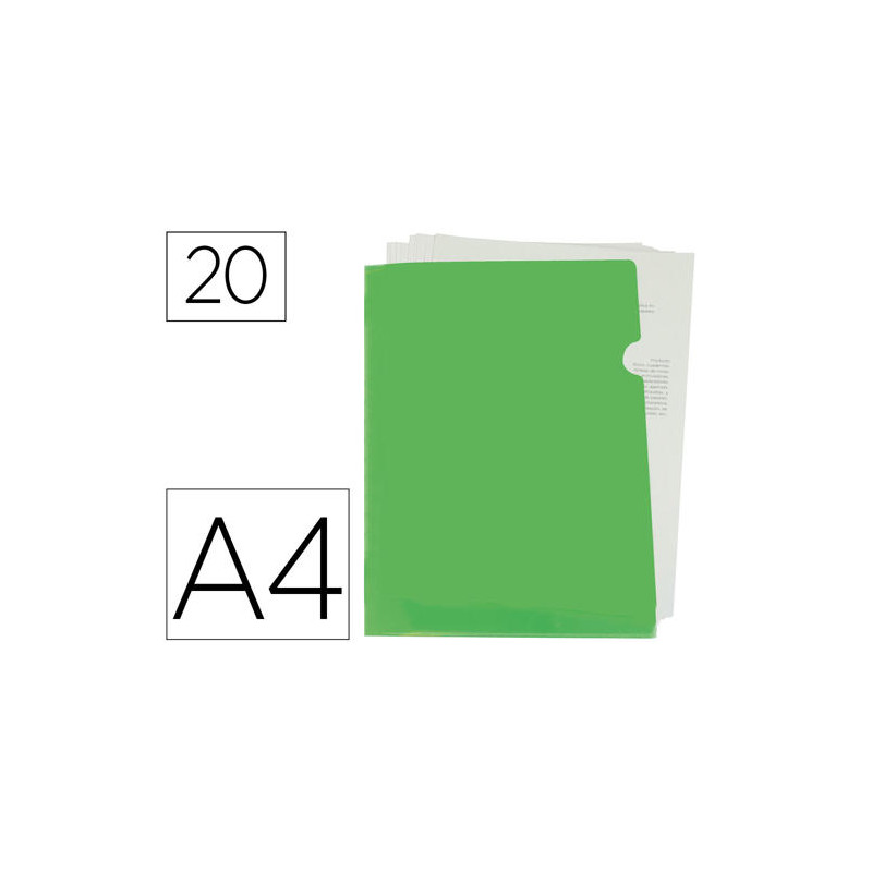 CARPETA LIDERPAPEL DOSSIER UÑERO POLIPROPILENO DIN A4 VERDE MANZANA OPACO 20 HOJAS