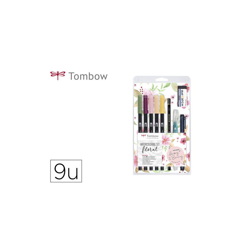 SET WATERCOLORING TOMBOW FLORAL 9 PIEZAS