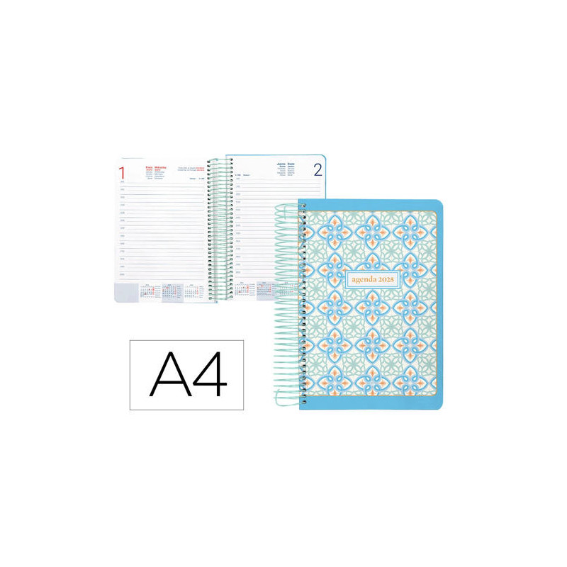 AGENDA ESPIRAL LIDERPAPEL PERISSA A4 2025 DIA PAGINA AZUL PAPEL 80 GR