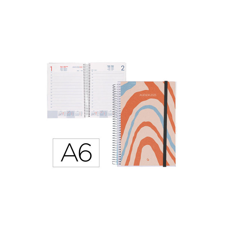 AGENDA ESPIRAL LIDERPAPEL TINOS A6 2025 PERSONALIZABLE DIA PAGINA PAPEL 70 GR