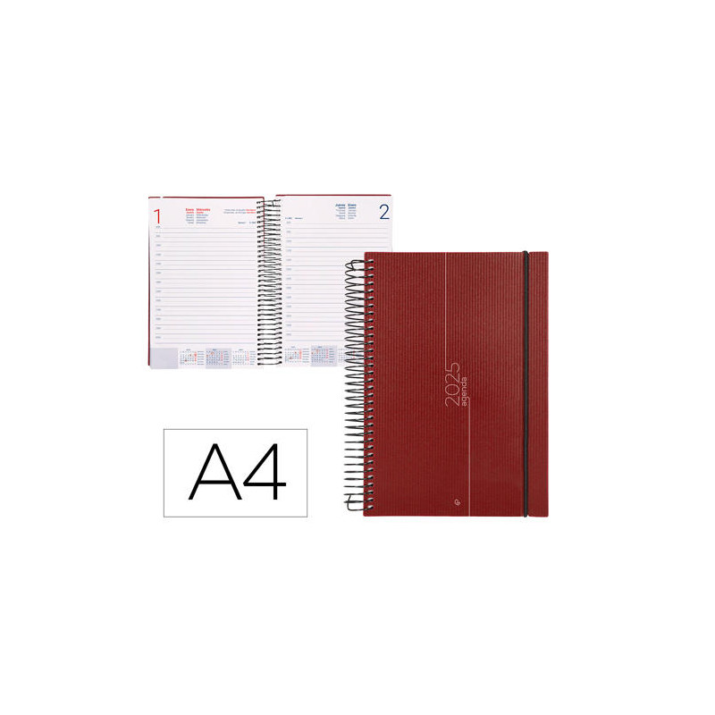 AGENDA ESPIRAL LIDERPAPEL OLBIA A4 2025 DIA PAGINA ROJO PAPEL 60 GR