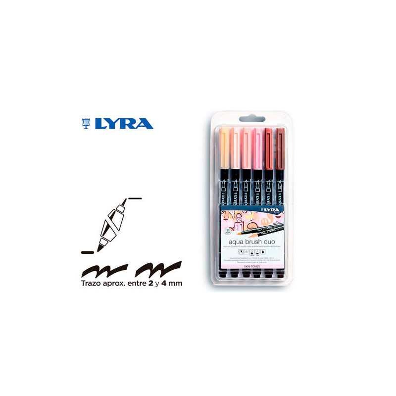 ROTULADOR LYRA AQUA BRUSH ACUARELABLE DOBLE PUNTA Y PINCEL TONOS PIEL BLISTER DE 6 UNIDADES SURTIDAS