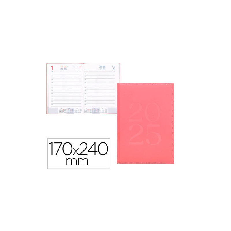 AGENDA ENCUADERNADA LIDERPAPEL CRETA 170X240 MM 2025 DIA PAGINA COLOR ROSA PAPEL 70 GR