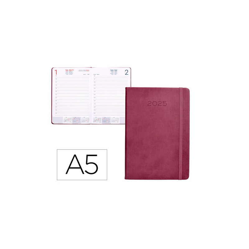 AGENDA ENCUADERNADA LIDERPAPEL MYKONOS A5 2025 DIA PAGINA COLOR ROSA BUGANVILLA PAPEL 70 GR