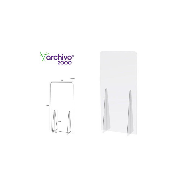 PANTALLA DE PROTECCION ARCHIVO 2000 DE PIE METACRILATO TRANSPARENTE 750X1400 MM