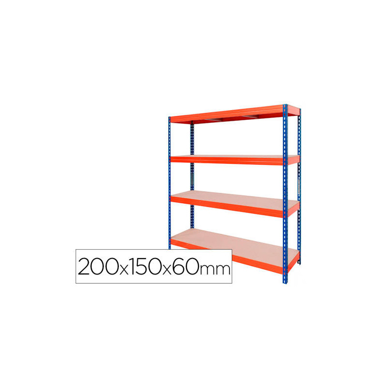 ESTANTERIA METALICA AR STABIL XL 200X150X60 CM 4 ESTANTES 500 KG POR ESTANTE BANDEJA DE MADERA SIN T