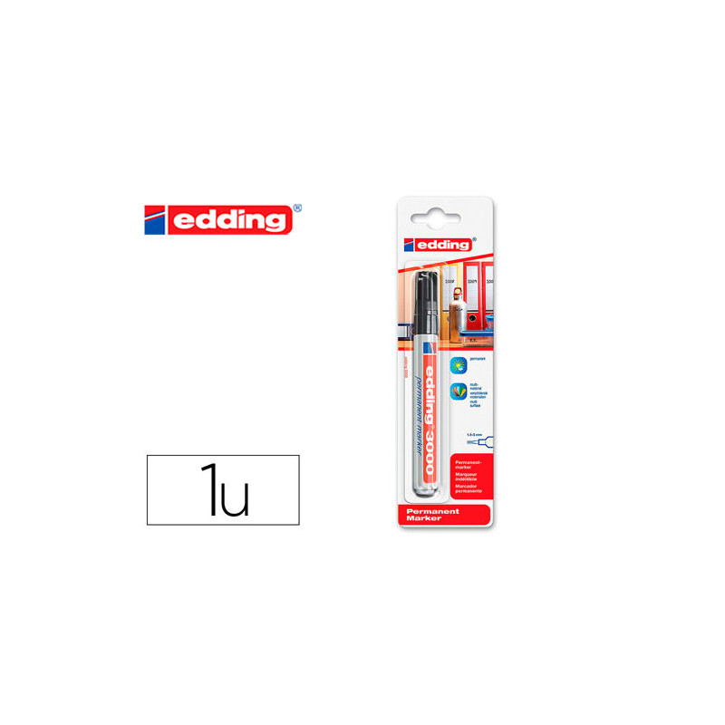 ROTULADOR EDDING MARCADOR PERMANENTE 3000 NEGRO N.1 PUNTA REDONDA 1,5-3 MM BLISTER DE 1 UNIDAD