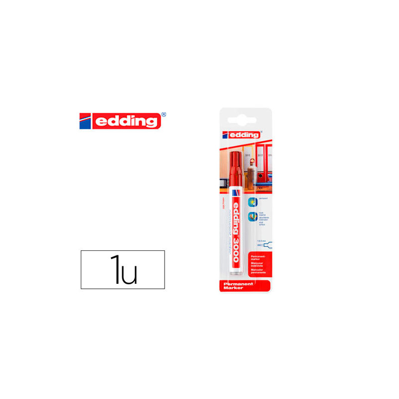 ROTULADOR EDDING MARCADOR PERMANENTE 3000 ROJO N.2 PUNTA REDONDA 1,5-3 MM BLISTER DE 1 UNIDAD