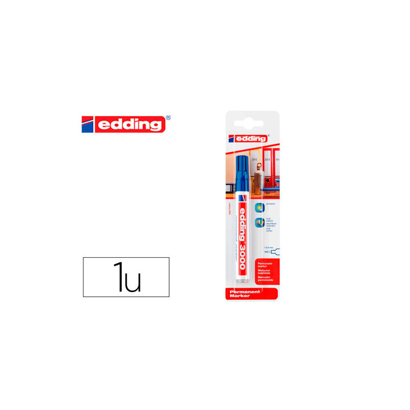 ROTULADOR EDDING MARCADOR PERMANENTE 3000 AZUL N.3 PUNTA REDONDA 1,5-3 MM BLISTER DE 1 UNIDAD
