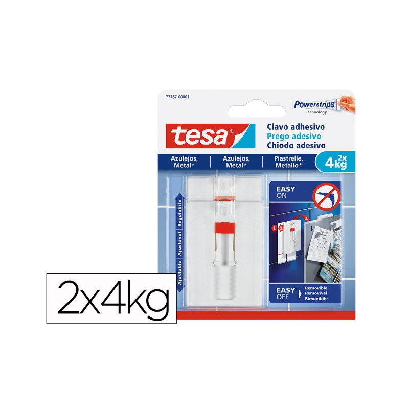 CLAVO AUTOADHESIVO TESA SUJECION HASTA 4 KG USO AZULEJOS REMOVIBLE BLISTER DE 2 UNIDADES