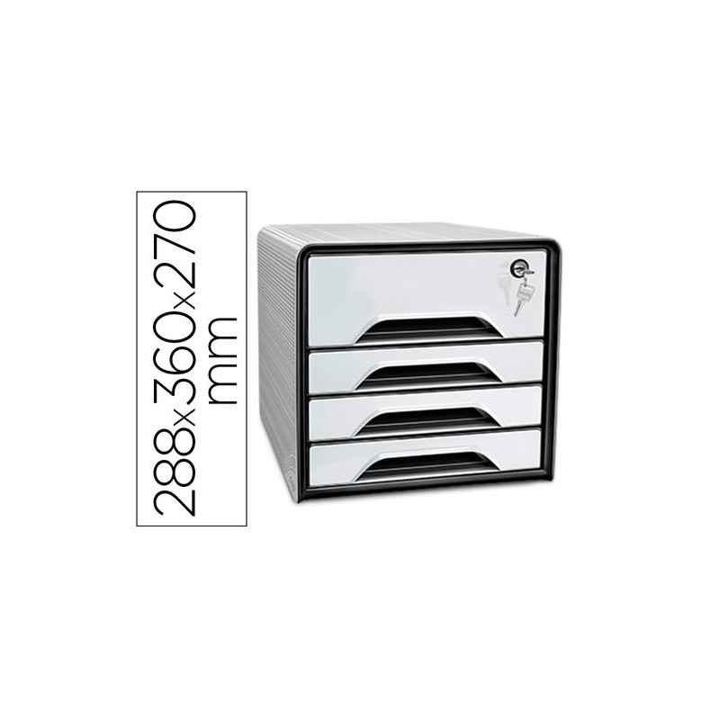 FICHERO CAJONES DE SOBREMESA CEP SMOOVE SECURE CON CERRADURA 4 CAJONES COLOR BLANCO/NEGRO 288X360X27
