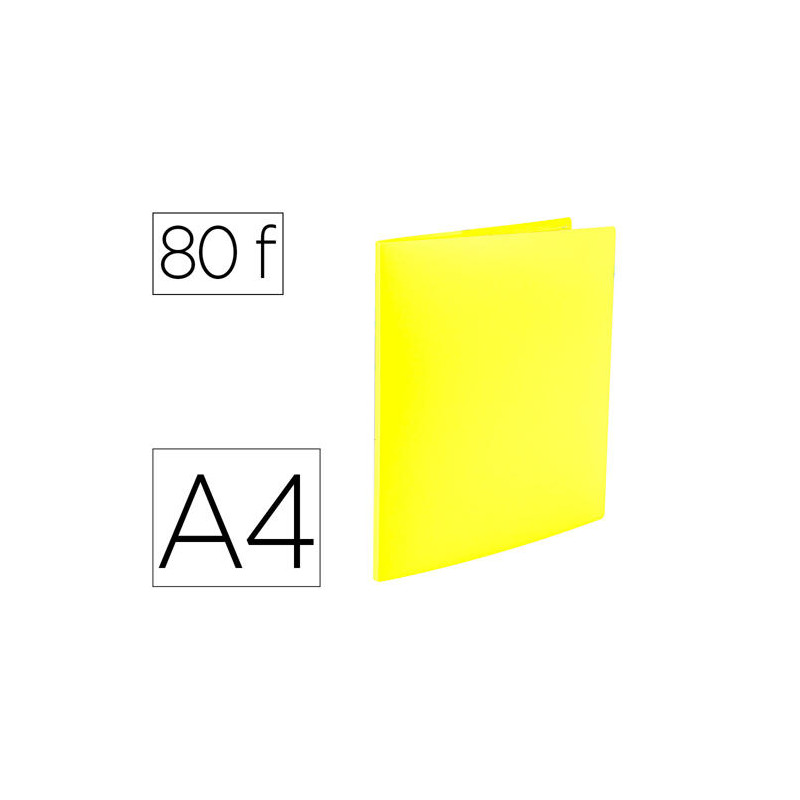CARPETA LIDERPAPEL ESCAPARATE 80 FUNDAS POLIPROPILENO DIN A4 AMARILLO FLUOR OPACO