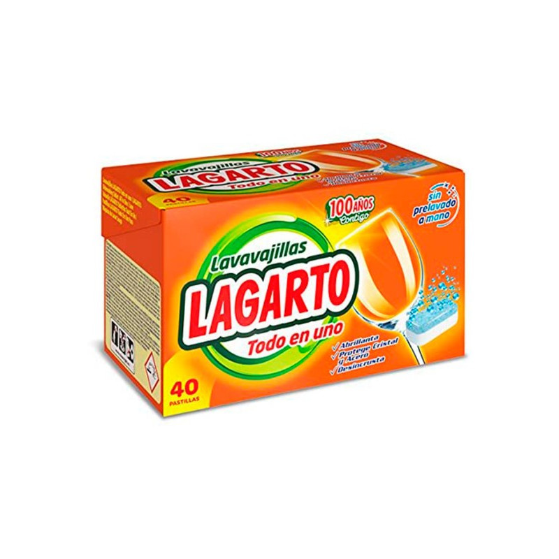 PASTILLA LAVAVAJILLAS LAGARTO TODO EN UNO ABRILLANTA DESINCRUSTA Y PROTEGE SIN PRELAVADO CAJA DE 40 