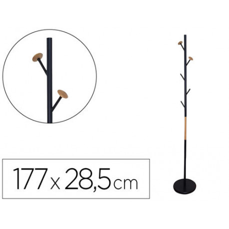 PERCHERO METALICO Q-CONNECT NEGRO CON DETALLES DE MADERA 5 COLGADORES 177X28,5 CM PERCHERO METALICO Q-CONNECT NEGRO CON DETALLES DE MADERA 5 COLGADORES 177X28,5 CM