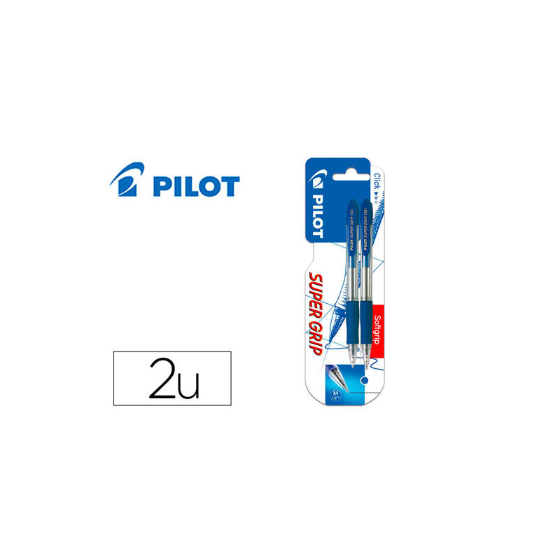 BOLIGRAFO PILOT SUPER GRIP AZUL RETRACTIL SUJECION DE CAUCHO TINTA BASE DE ACEITE EN BLISTER DE 2 UN