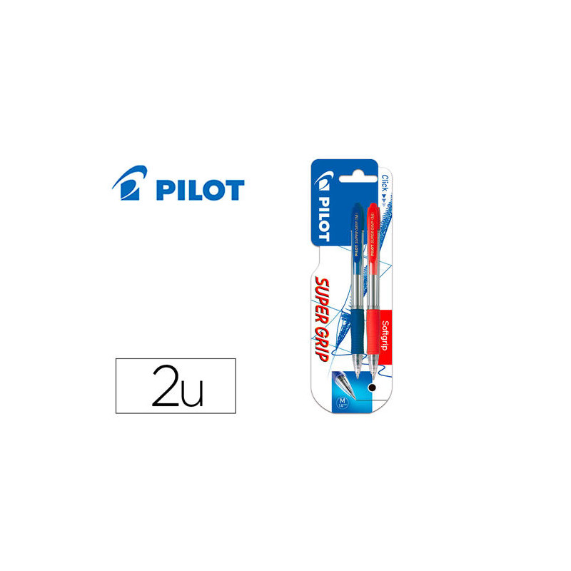 BOLIGRAFO PILOT SUPER GRIP RETRACTIL SUJECION DE CAUCHO TINTA BASE DE ACEITE EN BLISTER 1 AZUL + 1 R