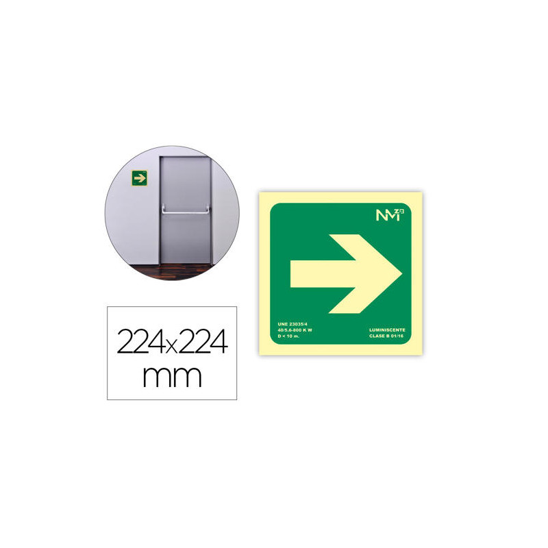 PICTOGRAMA ARCHIVO 2000 FLECHA DERECHA PVC VERDE LUMINISCENTE 224X224 MM
