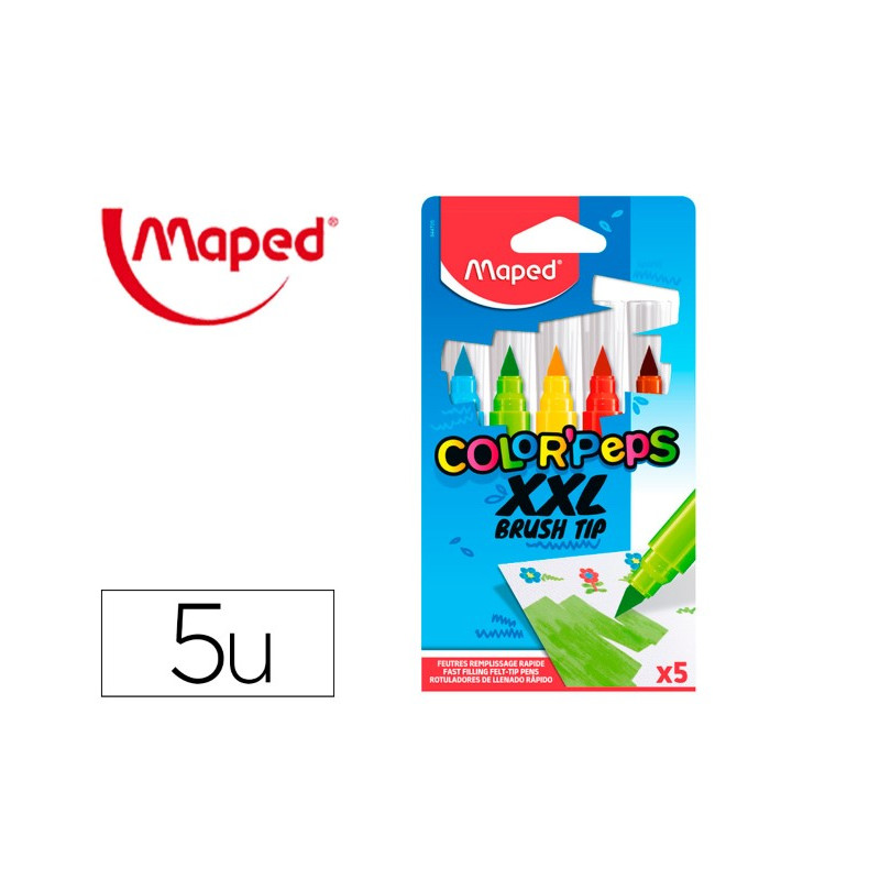 ROTULADOR MAPED COLOR PEPS JUMBO PUNTA PINCEL CAJA DE 5 COLORES SURTIDOS