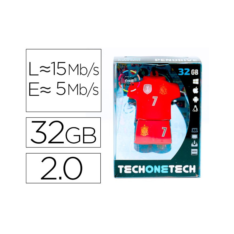 MEMORIA USB TECH ON TECH SELECCION FUTBOL ESPAÑA MUNDIAL BRASIL 32 GB