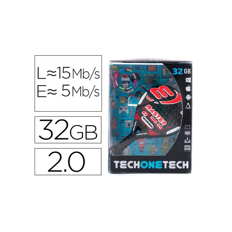 MEMORIA USB TECH ON TECH RAQUETA PADEL ROJA 32 GB