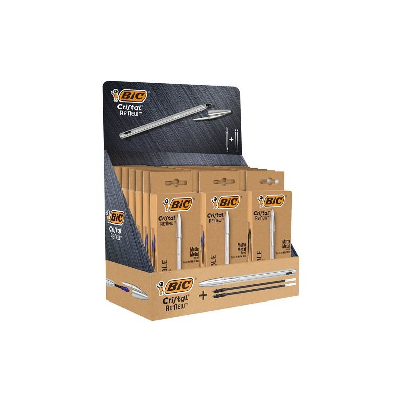 BOLIGRAFO BIC CRISTAL RENEW 21 EXPOSITOR 15 UNIDADES AZUL + 6 NEGRO REGALO 50 BIC CRISTAL AZUL