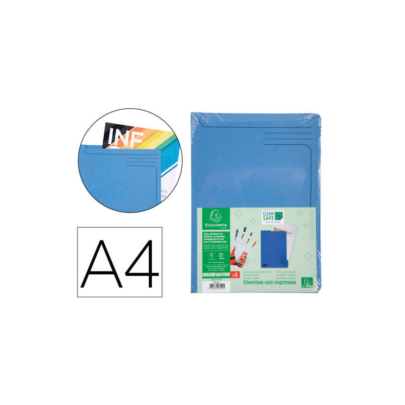 CARPETA DOSSIER UÑERO EXACOMPTA CLEAN SAFE CARTULINA 400 GR DIN A4 AZUL PAQUETE DE 5 UNIDADES