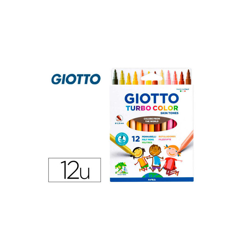 ROTULADOR GIOTTO TURBO COLOR SKIN TONES LAVABLE PUNTA BLOQUEADA CAJA DE 12 COLORES SURTIDOS