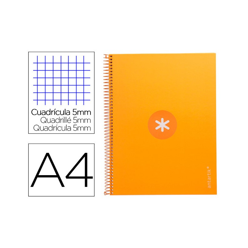 CUADERNO ESPIRAL A4 MICRO ANTARTIK TAPA FORRADA 80H 90 GR CUADRO 5MM 1 BANDA 4 TALADROS MOSTAZA