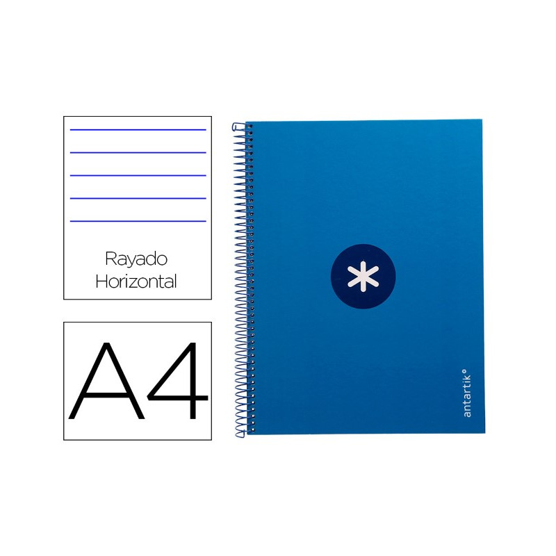 CUADERNO ESPIRAL A4 MICRO ANTARTIK TAPA FORRADA80H 90 GR HORIZONTAL 1 BANDA 4 TALADROS COLOR AZUL OS