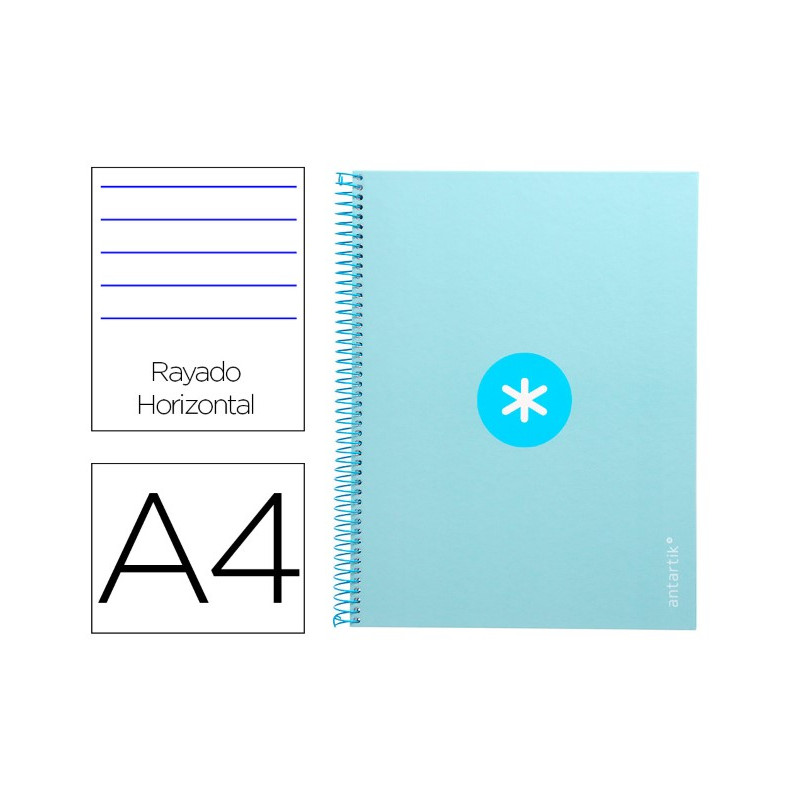 CUADERNO ESPIRAL A4 MICRO ANTARTIK TAPA FORRADA80H 90 GR HORIZONTAL 1 BANDA 4 TALADROS COLOR CELESTE
