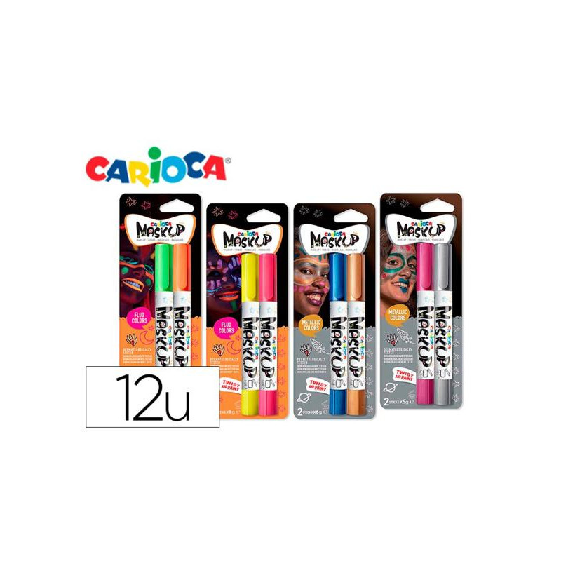 BARRA DE MAQUILLAJE CARIOCA MASK UP NEON / METALLIC EXPOSITOR 12 BLISTER DE 2 BARRAS COLORES SURTIDO