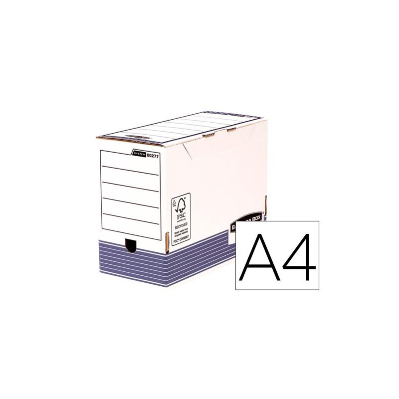 CAJA ARCHIVO DEFINITIVO FELLOWES A4 CARTON RECICLADO 100% LOMO 150 MM MONTAJE AUTOMATICO COLOR AZUL