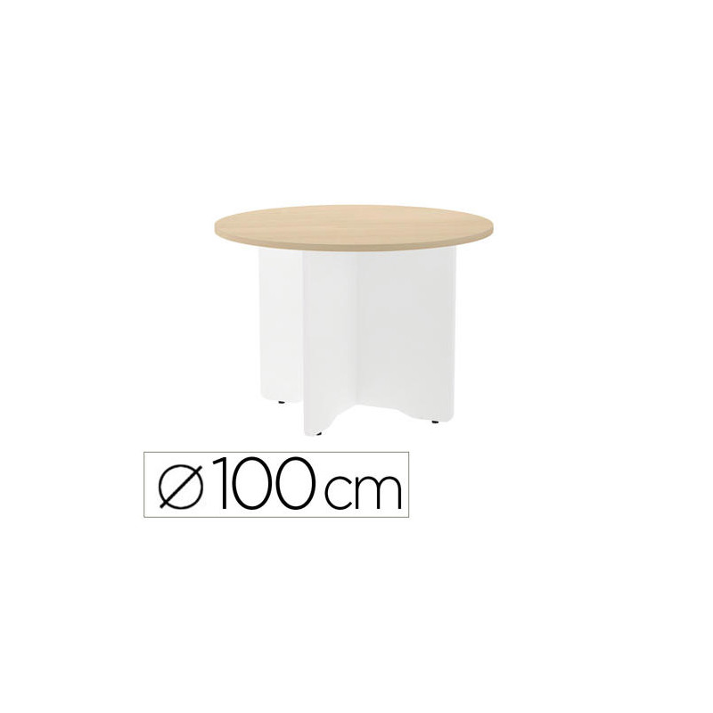 MESA DE REUNION ROCADA REDONDA 3005AW01 ESTRUCTURA MADERA EN ASPAS COLOR BLANCO TABLERO HAYA 100CM D