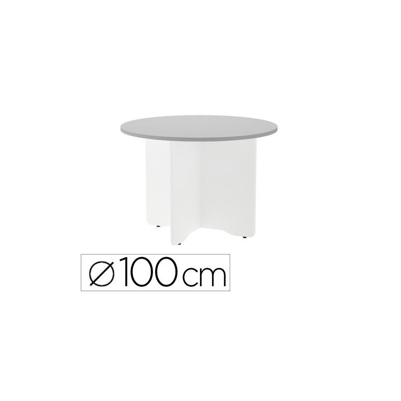 MESA DE REUNION ROCADA REDONDA 3005AW02 ESTRUCTURA MADERA EN ASPAS COLOR BLANCO TABLERO GRIS 100CM D