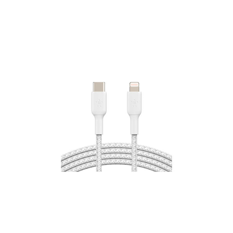 CABLE TRENZADO BELKIN CAA004BT1MWH USB-C A LIGHTNING BOOST CHARGE LARGO 1 M COLOR BLANCO