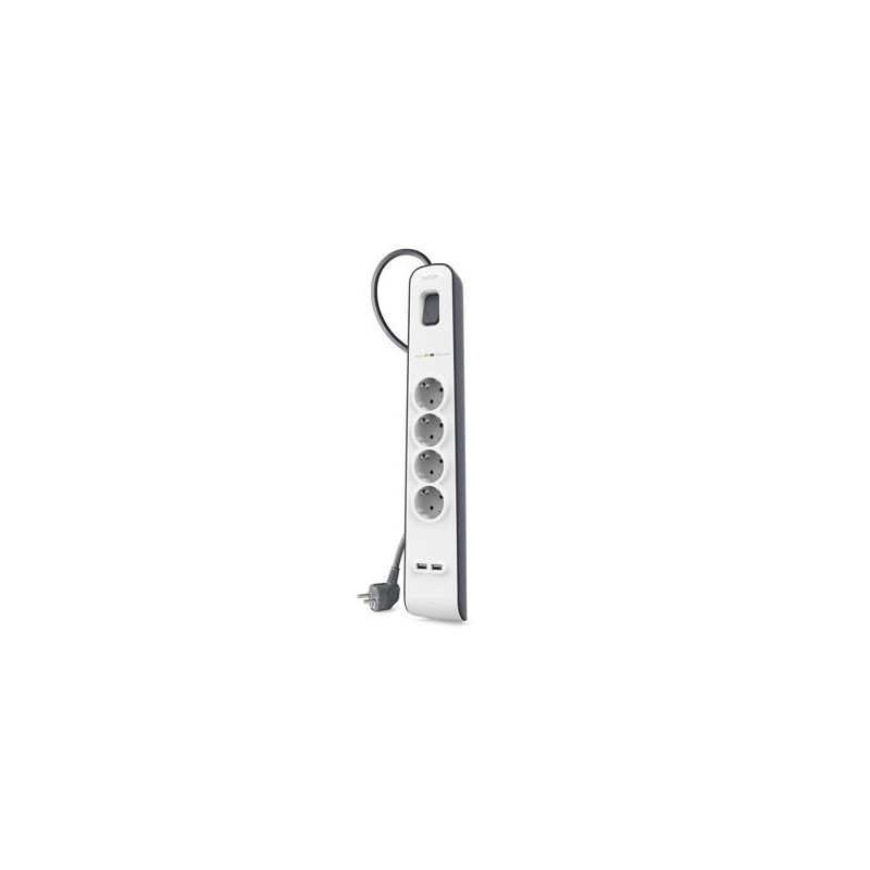 REGLETA BELKIN BSV401VF2M PROTECCION SOBRETENSION 4 TOMAS + 2 PUERTOS USB BOTON APAGADO Y ENCENDIDO 