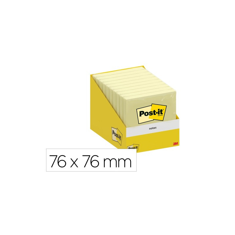 BLOC DE NOTAS ADHESIVAS QUITA Y PON POST-IT 76X76 MM 100 HOJAS AMARILLO CANARIO RETRACTILADO INDIVID