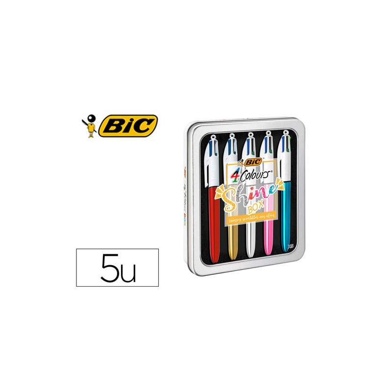 BOLIGRAFO BIC CUATRO COLORES SHINE BOX CAJA METALICA 5 UNIDADES SURTIDAS