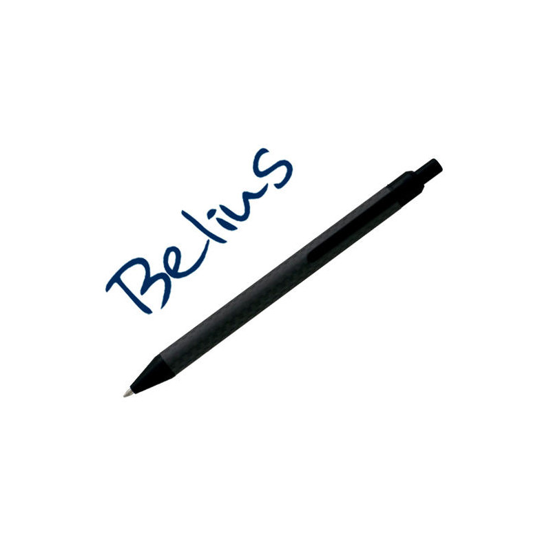 BOLIGRAFO BELIUS POTSDAM NEGRO CUERPO FIBRA CARBON TINTA GEL AZUL EN ESTUCHE