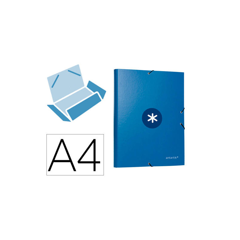 CARPETA ANTARTIK GOMAS A4 3 SOLAPAS CARTON FORRADO COLOR AZUL MARINO