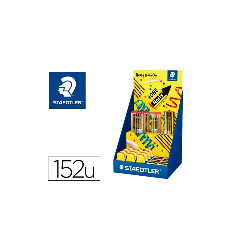 EXPOSITOR SOBREMESA STAEDTLER NORIS 120 DISEÑO FELIZ ANIVERSARIO 152 UNIDADES SURTIDAS 383X382X250 M