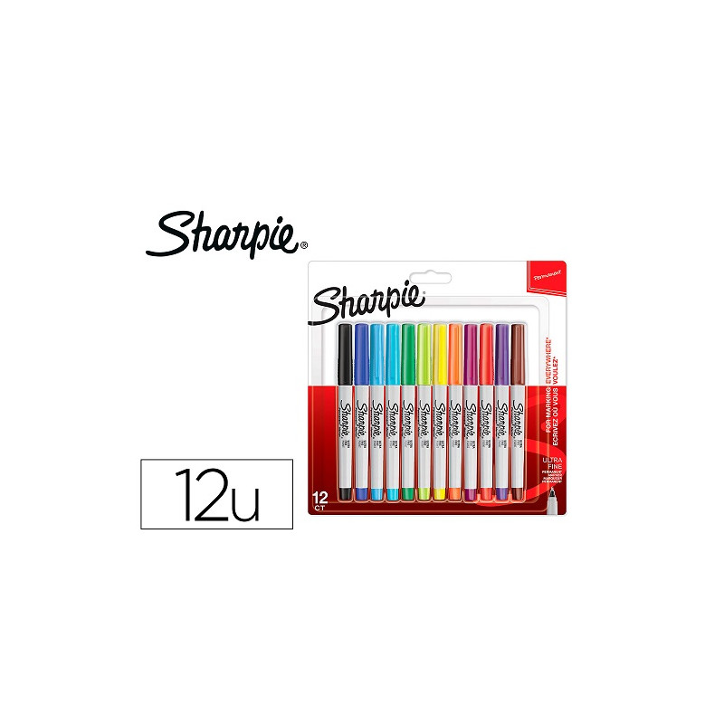 ROTULADOR SHARPIE PERMANENTE ULTRAFINO BLISTER 12 UNIDADES COLORES SURTIDOS