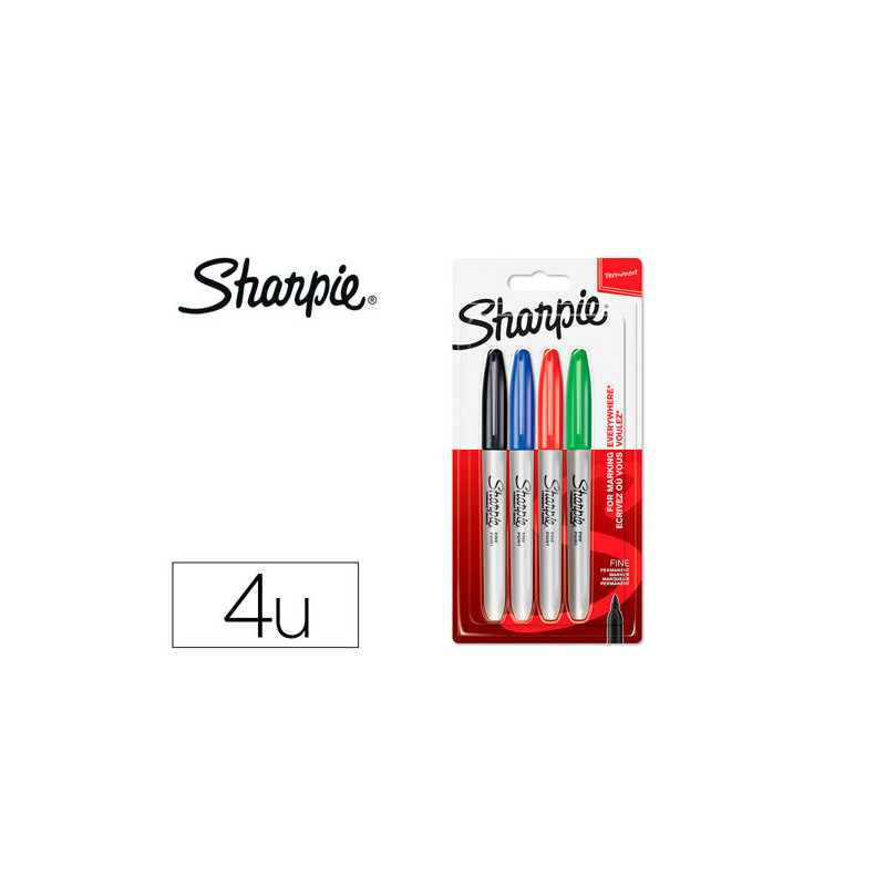 ROTULADOR SHARPIE PERMANENTE FINO BLISTER 4 UNIDADES COLORES ESTANDAR SURTIDOS