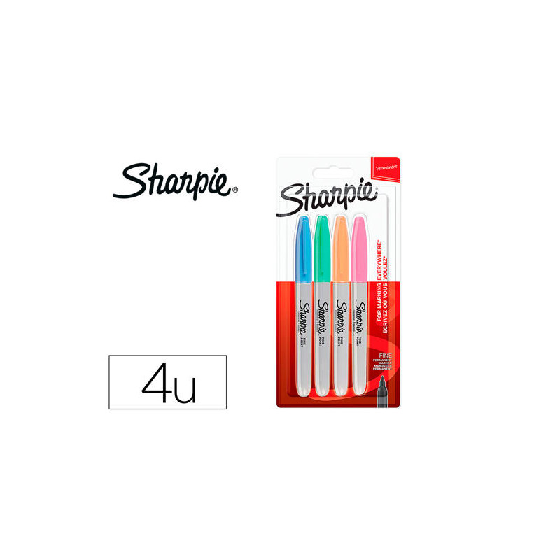 ROTULADOR SHARPIE PERMANENTE FINO BLISTER 4 UNIDADES COLORES PASTEL SURTIDOS