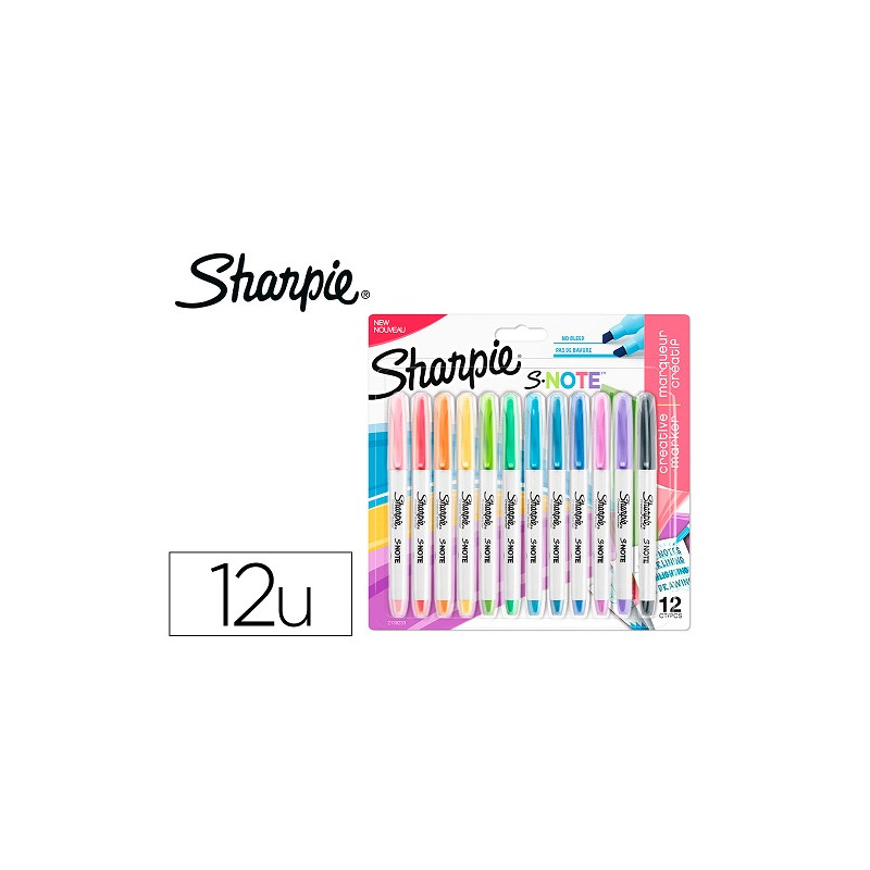 ROTULADOR SHARPIE PERMANENTE S-NOTE PUNTA BISELADA TRAZO 1,2 /3,87 MM BLISTER 12 UNIDADES COLORES SU