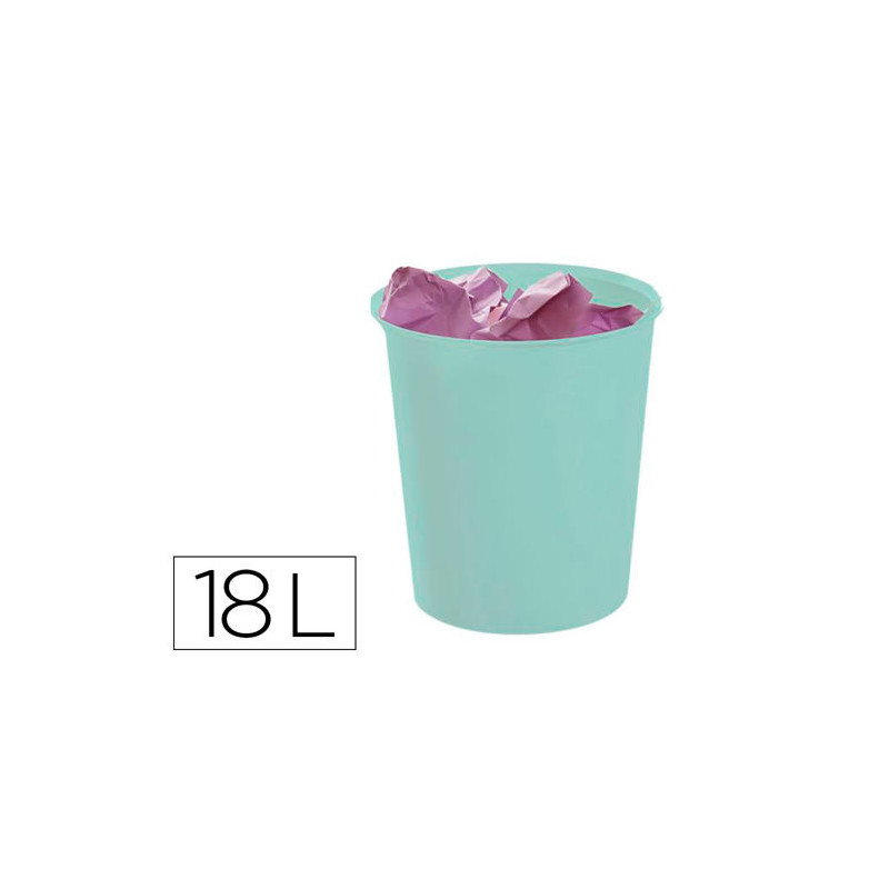 PAPELERA PLASTICO ARCHIVO 2000 ECOGREEN 100% RECICLADA 18 LITROS COLOR VERDE PASTEL