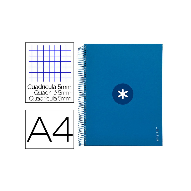 CUADERNO ESPIRAL A4 MICRO ANTARTIK TAPA FORRADA 120H 90 GR CUADRO 5MM 5 BANDAS 4 TALADROS COLOR AZUL